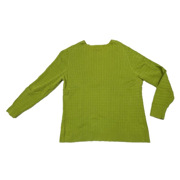 Lands' End Cable Knit Sweater Green V-neck 100% Supima Cotton Women's Size 1X - Picture 12 of 12